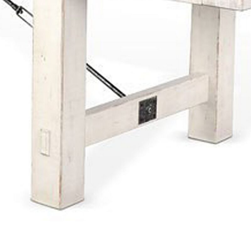 Rena Dining Table, 2 Extension Leaf, 86-122 Inch White Mahogany Wood - Benzara