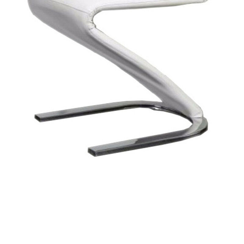 Leatherette Side Chair with U Shaped Metal Base, Set of 2, White and Chrome-Benzara