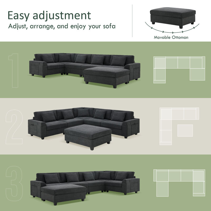 Merax U Shaped Chenille Sectional Sofa with Cup Holders