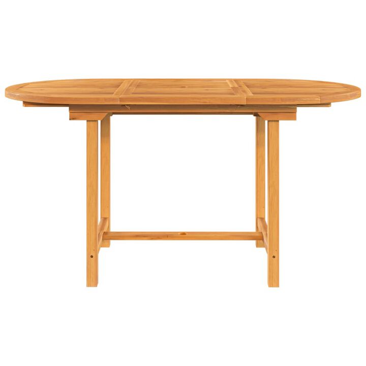 Outdoor Dining Table, 43-63 Inch Extendable Oval Top, Sanded Teak Wood - Benzara