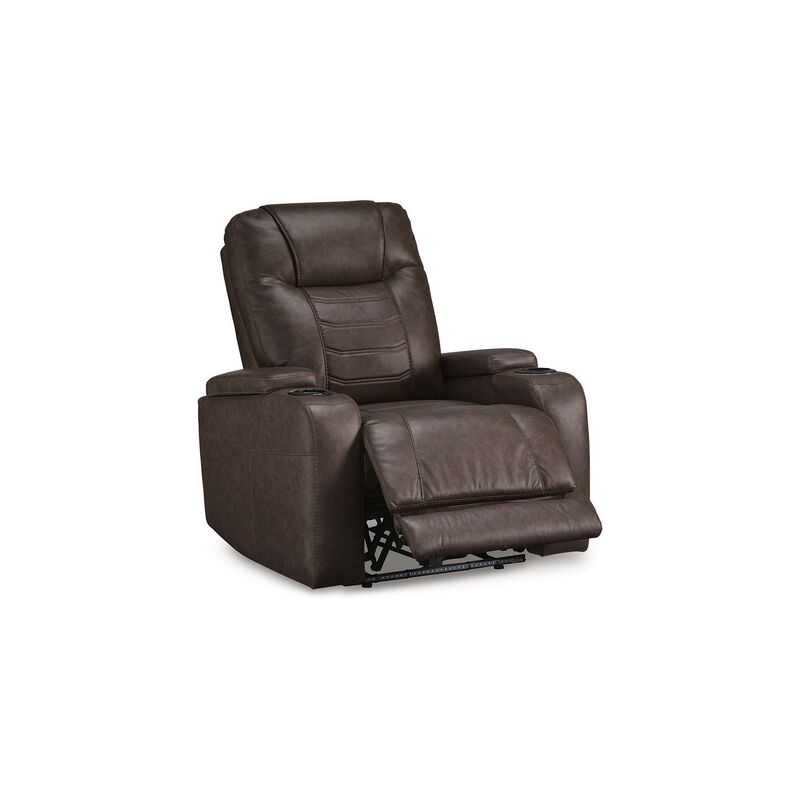 Scon Power Recliner Chair, 37 Inch, LED Light, Brown Faux Leather - Benzara