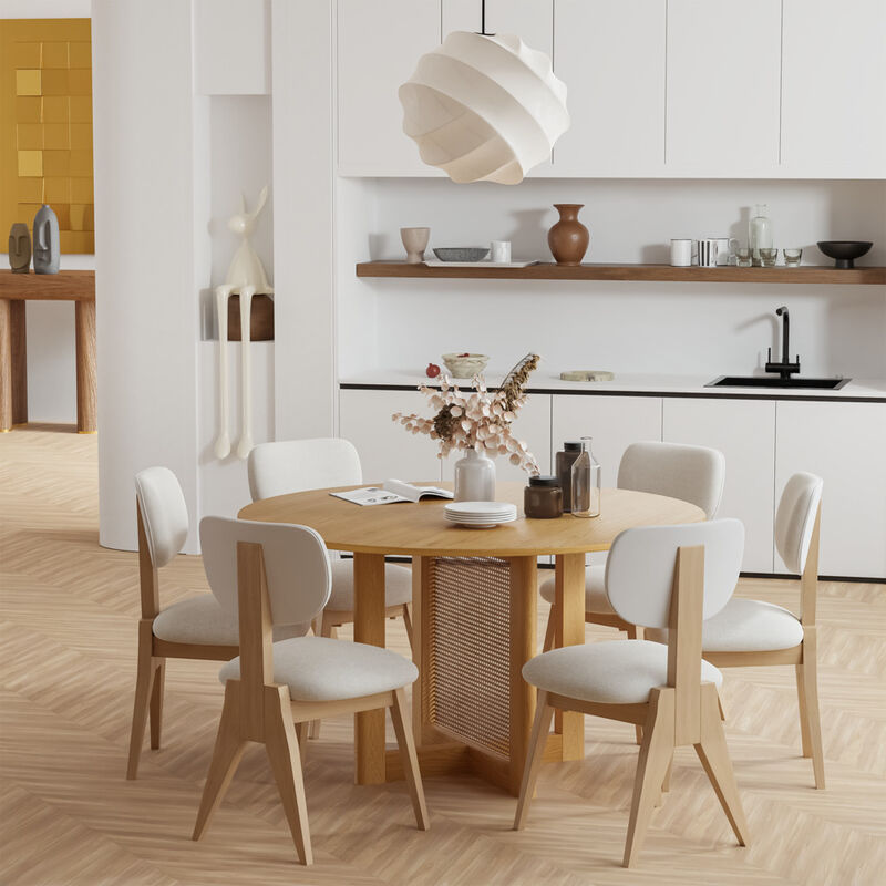 52 Cinna Modern Walnut Oak Wood Round Dining Table （Seats 6）