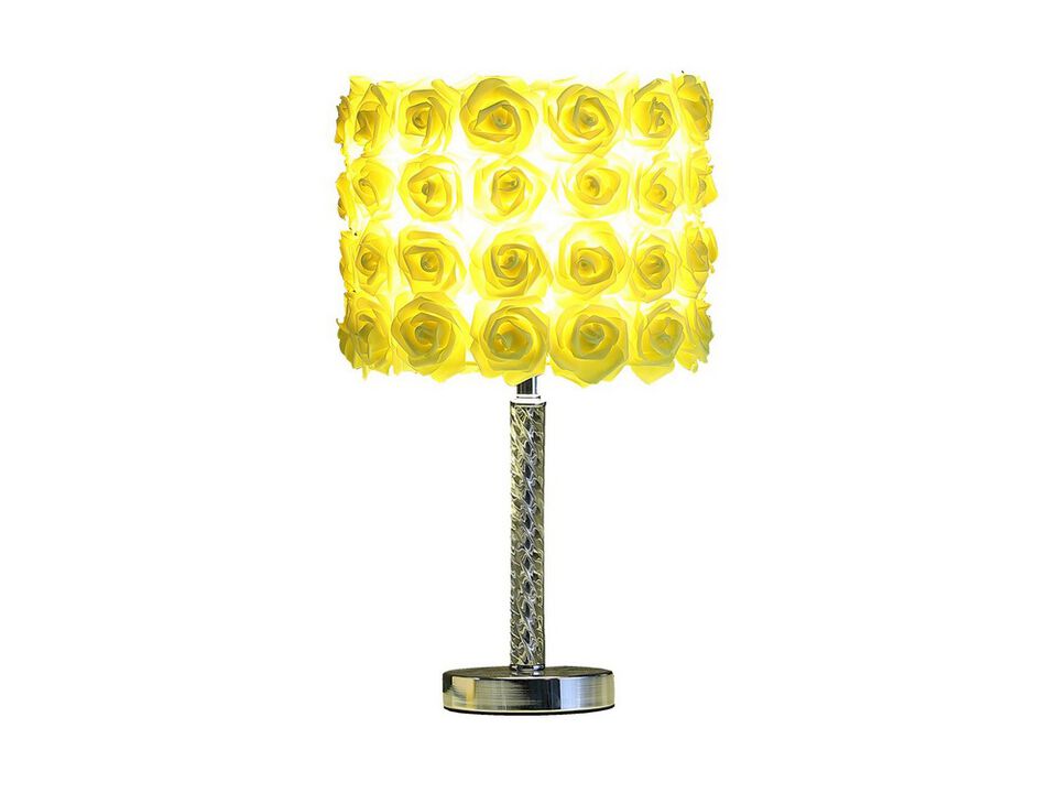 Bloom Roses Drum Shade Table Lamp with Twisted Acrylic Base, Yellow - Benzara