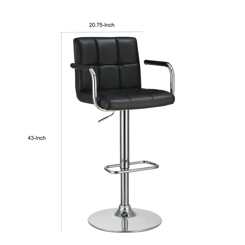 Grid Adjustable Swiveling Bar Stool, Black-Benzara