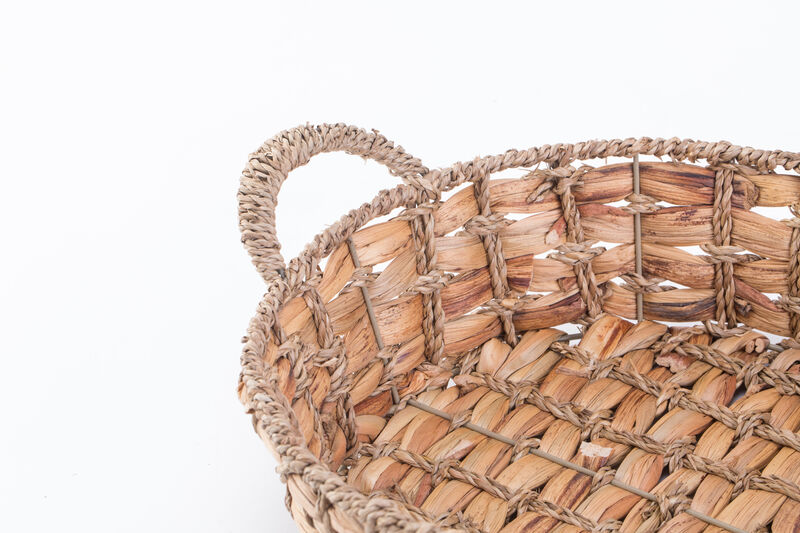 Set of 4 Seagrass Fruit Bread Basket Tray with Handles, Large