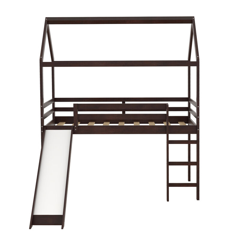 Twin Loft Bed with Slide, House Bed with Slide