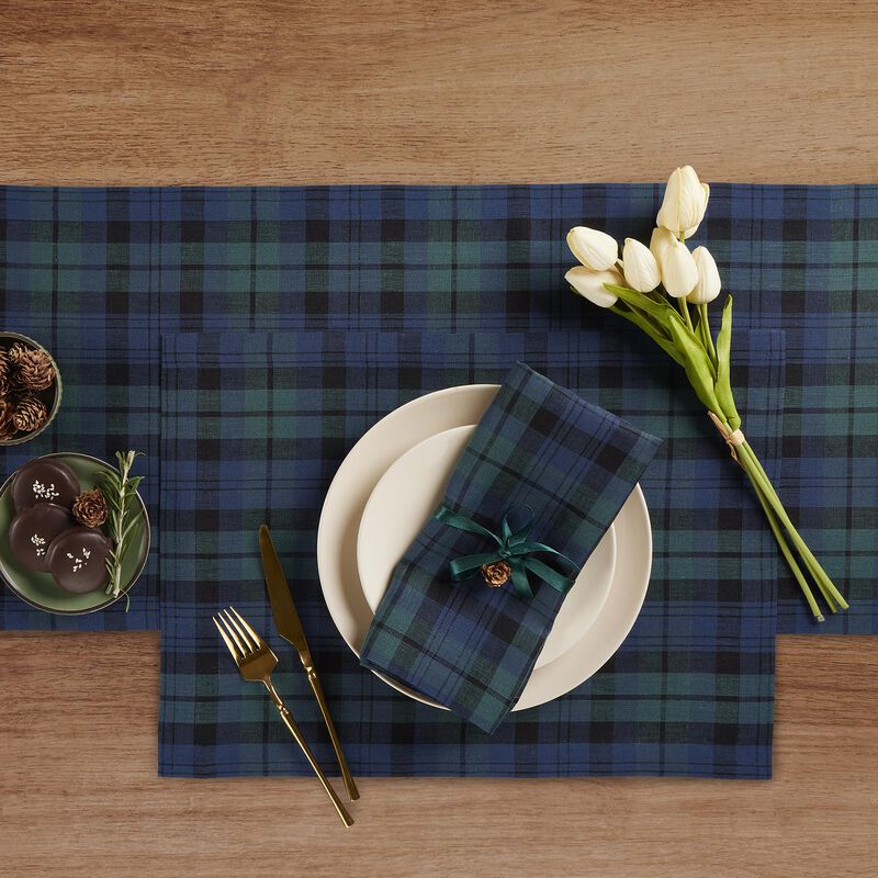 Solino Home 100% Pure Linen Placemats 14 x 19 Inch Set of 4 |Blackwatch Plaid
