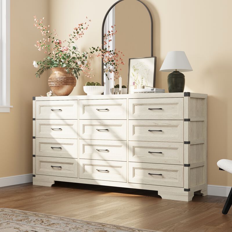 FUFU&GAGA 12-Drawer Dresser, Wood Storage Cabinet, Large dresser for Bedroom, Living Room, Hallway (69.1" W x 35.7" H x 15.9" D), White