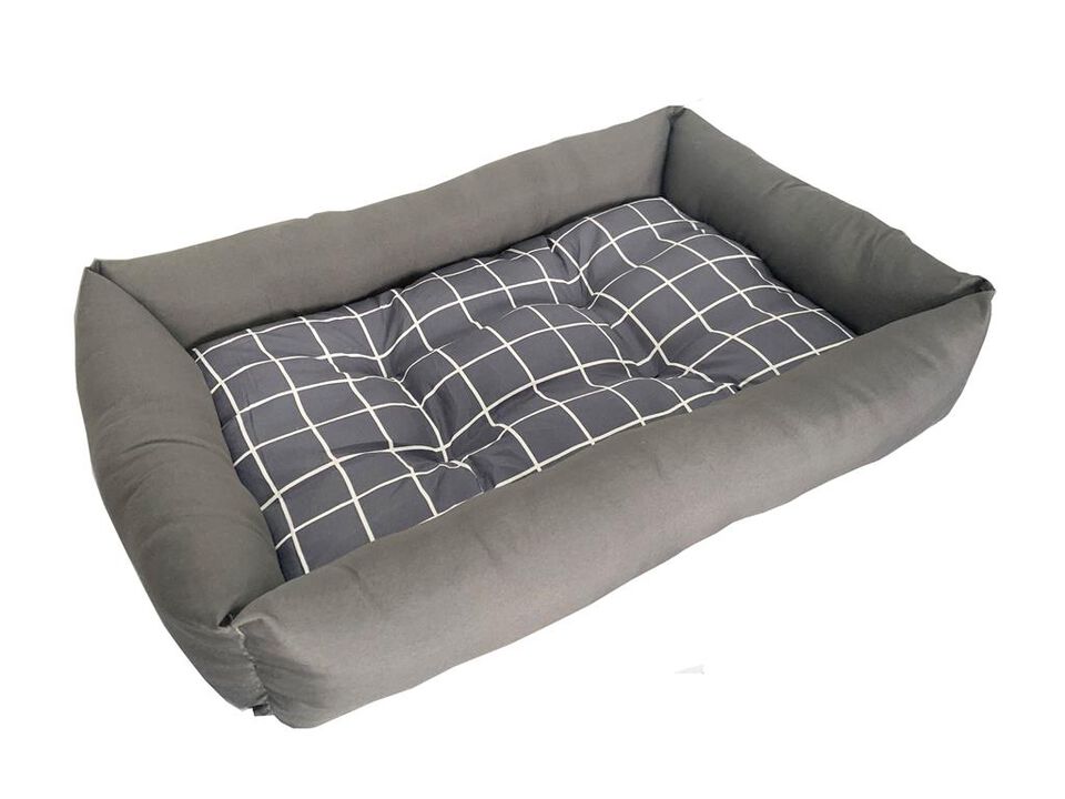 Grey Checker Dog Bed M