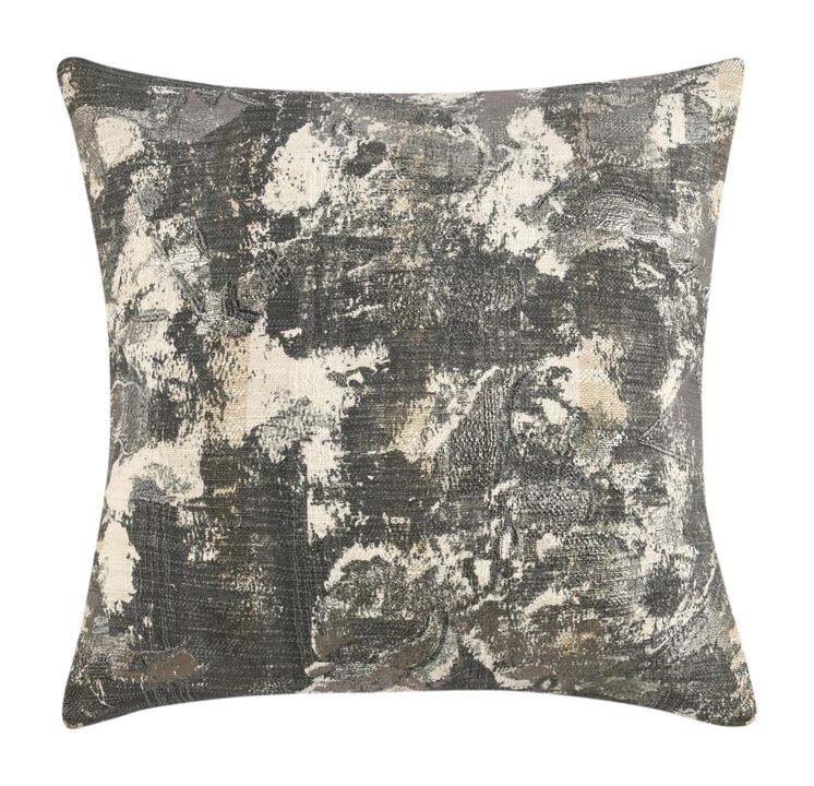 Throw Pillow, Metallic Embroidery, 22 Inch Gray Cotton Polyester - Benzara