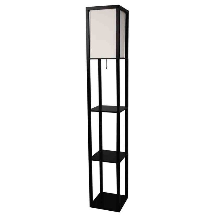 Hivvago Black 3-Shelf  Modern Floor Lamp with Beige Linen Shade