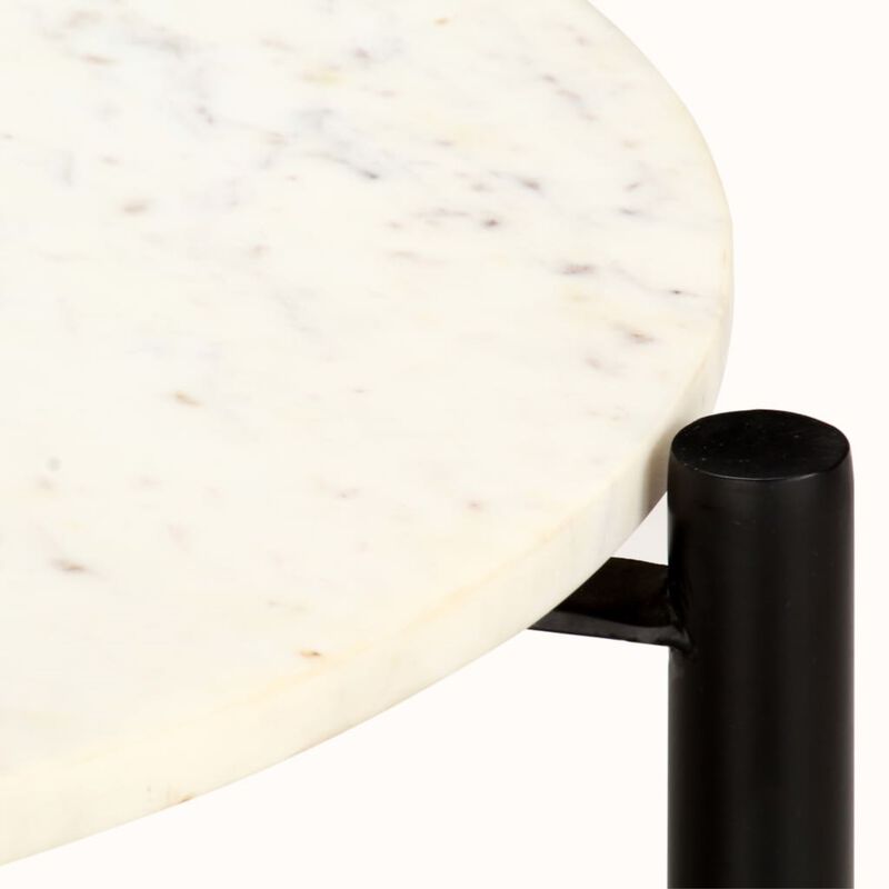 vidaXL Coffee Table White 23.6"x23.6"x13.8" Real Stone with Marble Texture