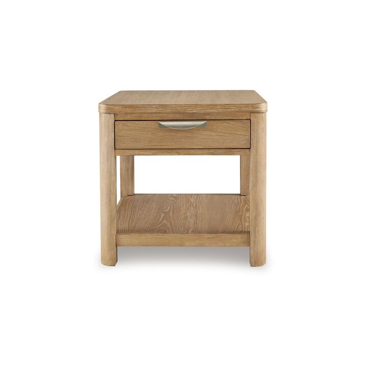 Renie Side End Table, 1 Drawer, Open Shelf, 26 Inch Light Brown Wood - Benzara