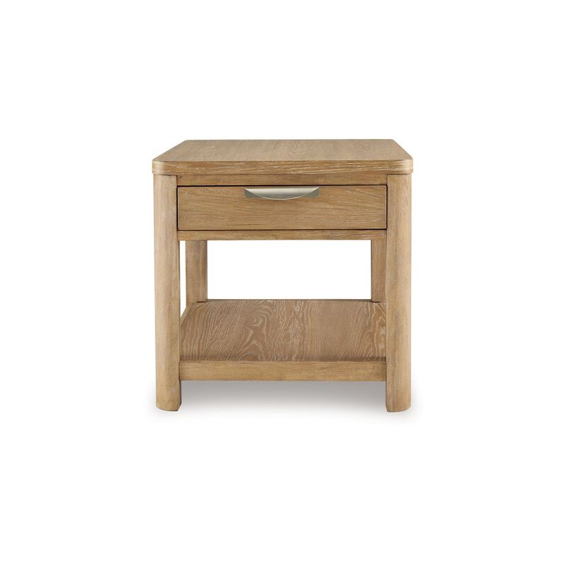 Renie Side End Table, 1 Drawer, Open Shelf, 26 Inch Light Brown Wood - Benzara