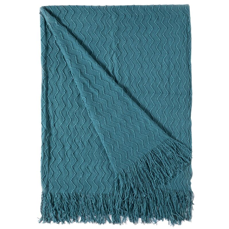 Decorative Chevron Pattern Knit Throw Blanket, 50x60 in, Made with Premium Yarns, Finished with Chic Fringe Details - Red, Lightweight, Breathable, Easy Care