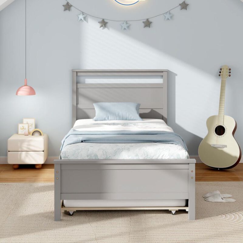 Hivvago Twin Size Wooden Bed Frame with Trundle for Teens and Adults