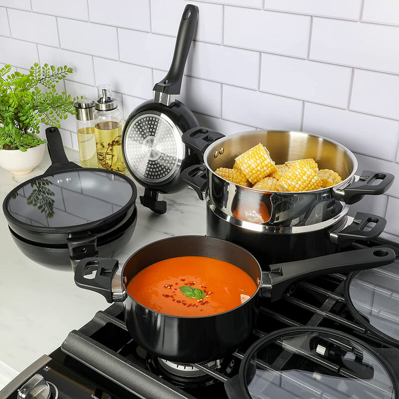 Kenmore Elite Grayson 9 Piece Nonstick Aluminum Stackable Cookware Set in Black