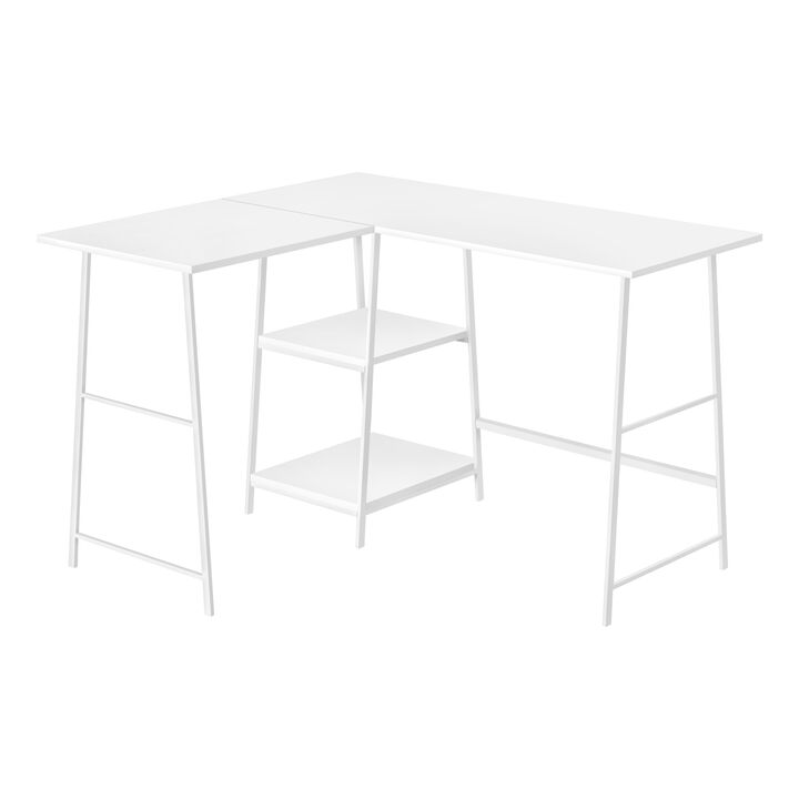 Monarch Specialties I 7596 Computer Desk, Home Office, Corner, Storage Shelves, 48"L, L Shape, Work, Laptop, Metal, Laminate, White, Contemporary, Modern