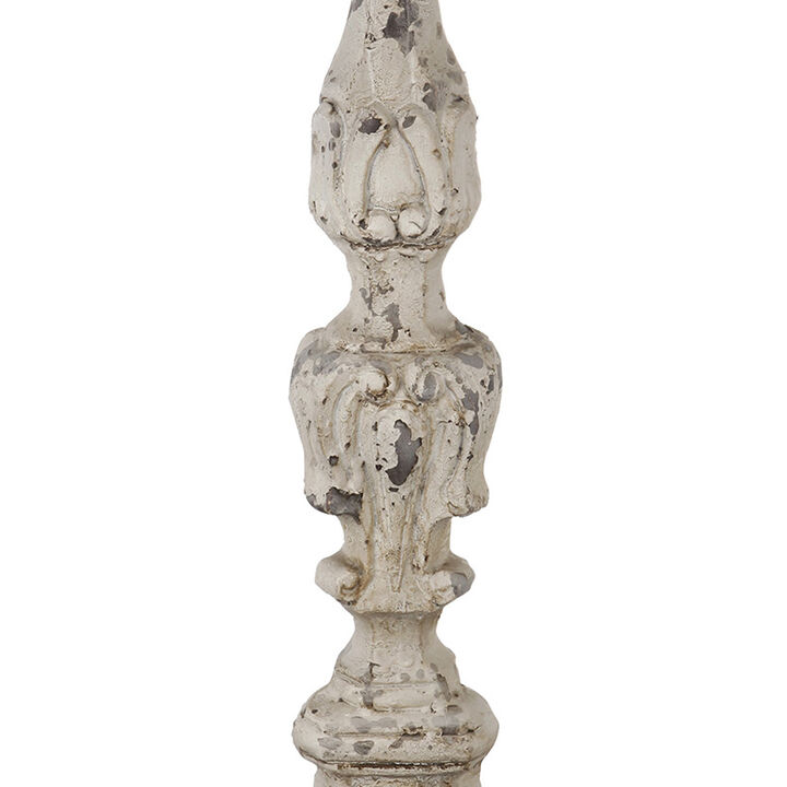 28 Inch Metal Candle Holder, Classical Turned Pedestal, Distressed White - Benzara