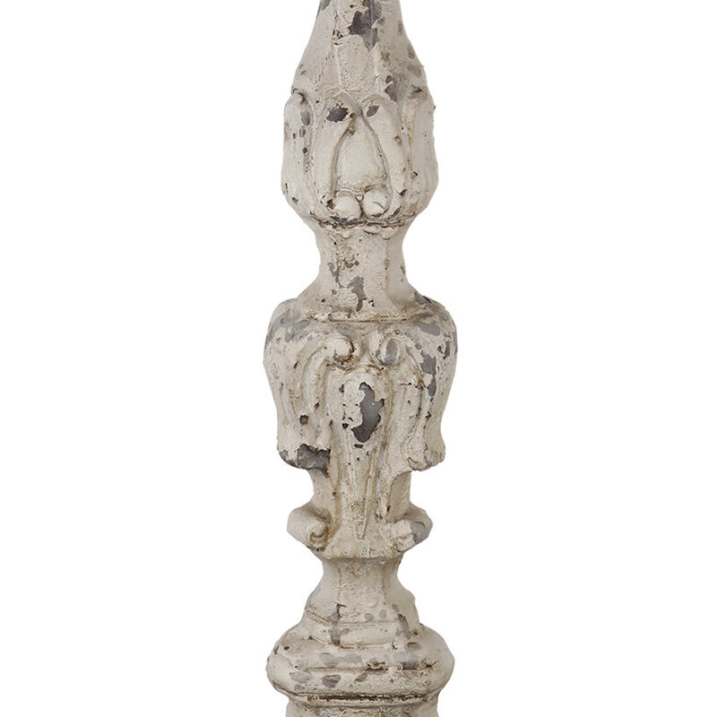 28 Inch Metal Candle Holder, Classical Turned Pedestal, Distressed White - Benzara