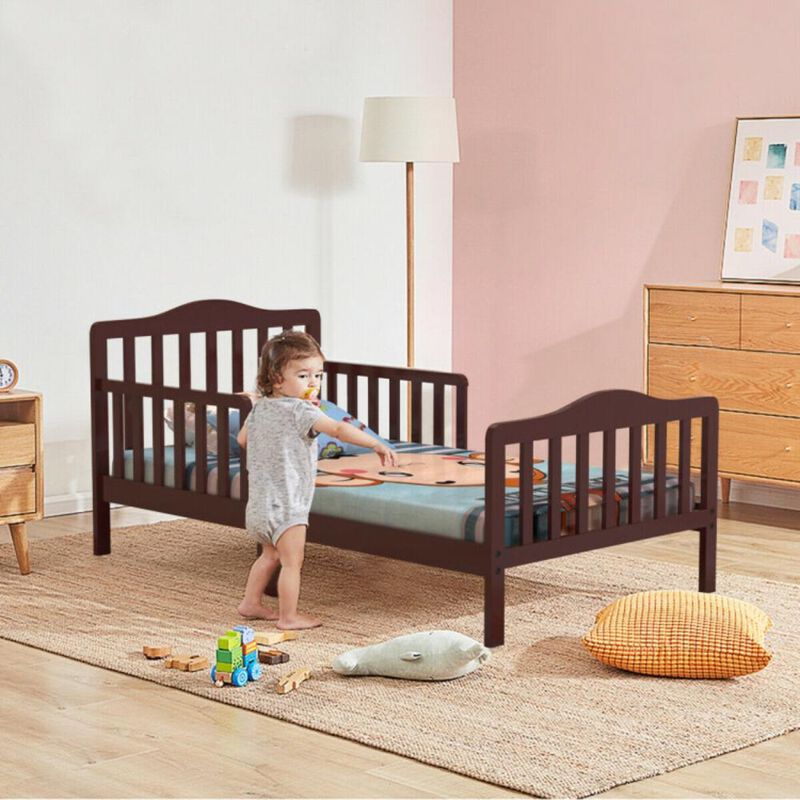 Hivvago Classic Design Kids Wood Toddler Bed Frame with Two Side Safety Guardrails