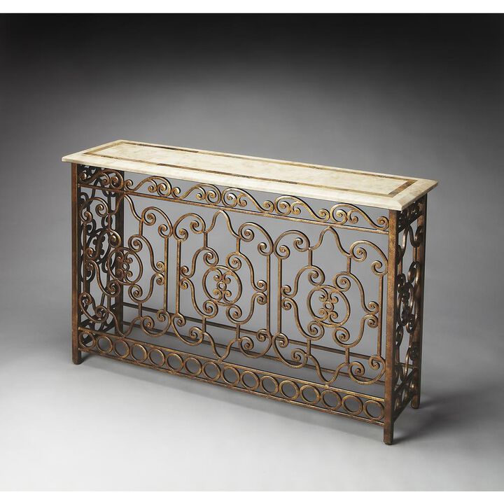 Butler Specialty Company Contessa Iron & Fossil Stone Console Table, Multi-Color