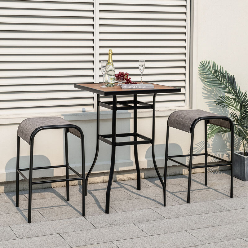 Patio Metal Bar Stools with Curved Fabric Seat-Set of 4