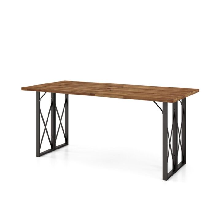 Hivvago 67 Inch Patio Rectangle Acacia Wood Dining Table with Umbrella Hole