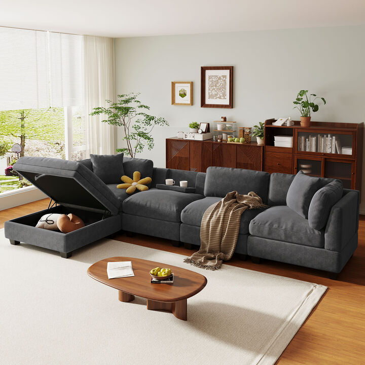Merax Modular Sectional Sofa with 2 Hidden Cup Holders
