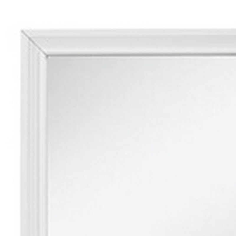 Ani 37 Inch Modern Rectangular Accent Mirror, Faux Wood Veneer Frame, White-Benzara