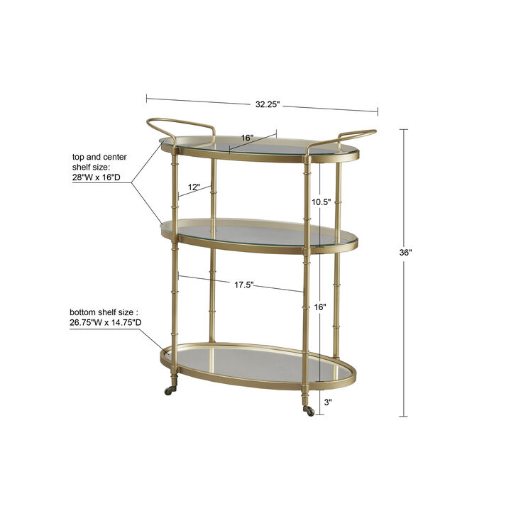 Gracie Mills Virginia Chic Rolling Beverage Cart with Glass Shelves