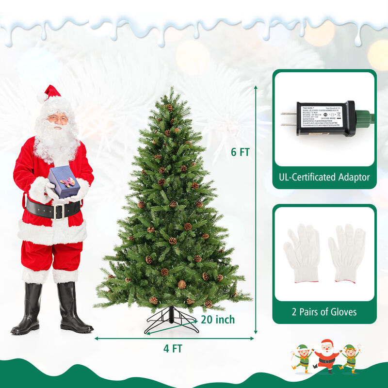 Artificial Christmas Tree with Pine Cones and Adjustable Brightness