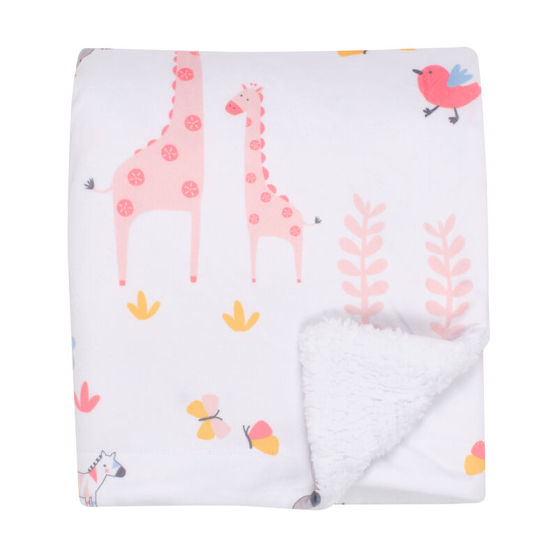 Lambs & Ivy Jazzy Jungle White Fleece Safari Animals Soft Baby Blanket