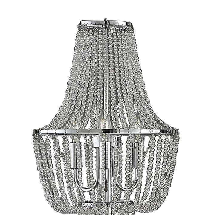 Cara 62 Inch Floor Lamp, Hanging Drop Design, Crystal and Metal, Chrome-Benzara