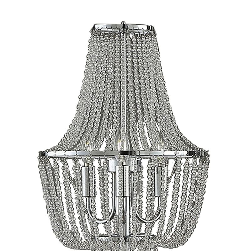 Cara 62 Inch Floor Lamp, Hanging Drop Design, Crystal and Metal, Chrome-Benzara