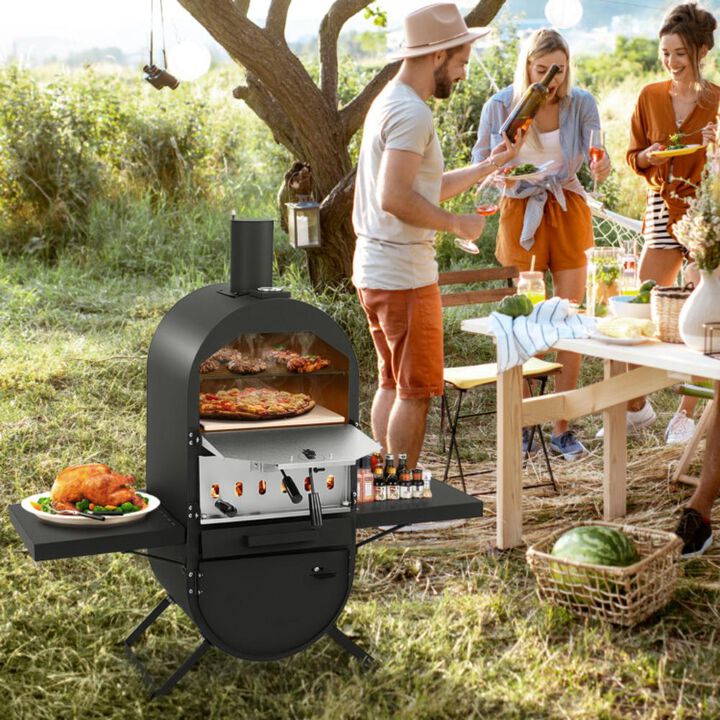 Hivvago Outdoor Pizza Oven with 600D Oxford Fabric Cover 12 Inch Pizza Stone and Cooking Grill
