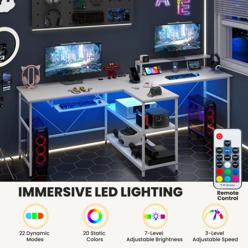 Hivvago 2-Person Reversible Computer Desk Long Office Desk with LED Lights