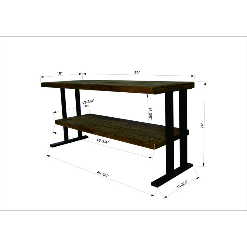 Media Console Table With One Shelf To Your Home Decor, Natural Reclaimed Wood And Black Finish