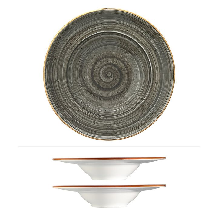 Space dia.10.75" h:2.25" 16 oz. Round Grey Porcelain Bowl (Set of 2)