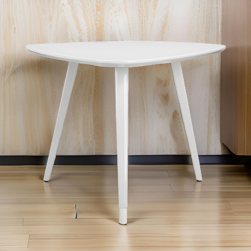 Hle 23 Inch Accent Table, High Gloss Lacquer Triangular Top, Steel, White - Benzara