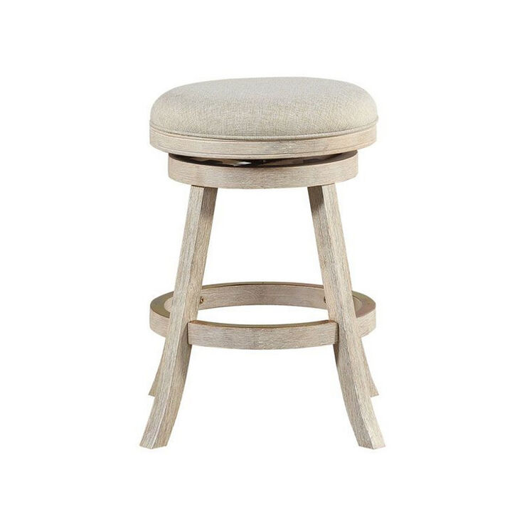 Wooden Swivel Counter Stool with Round Fabric Seat, Gray-Benzara