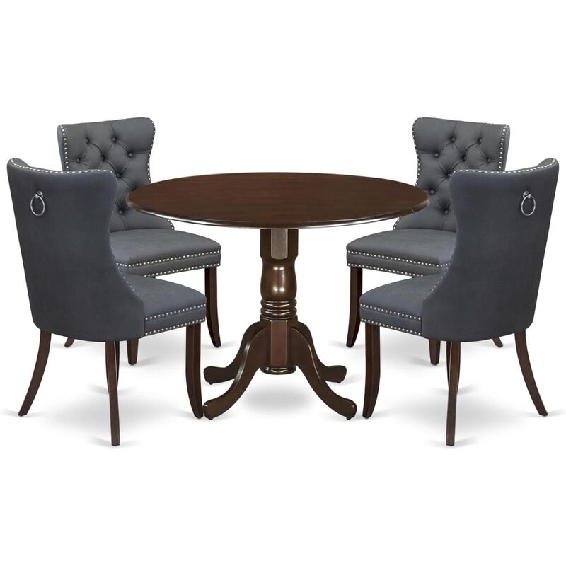 5 Piece Dining Set Consists of a Round Kitchen Table with Dropleaf