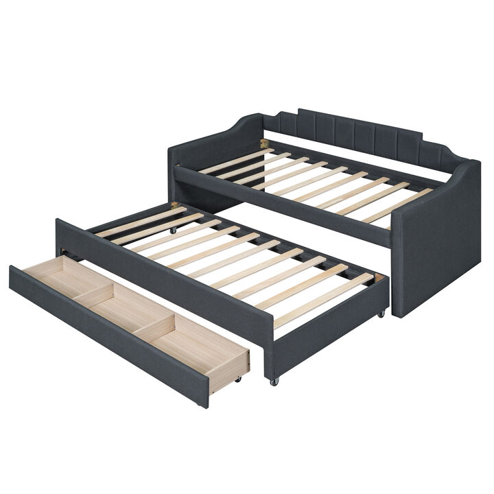 Merax Upholstered Daybed with Trundle and Drawers