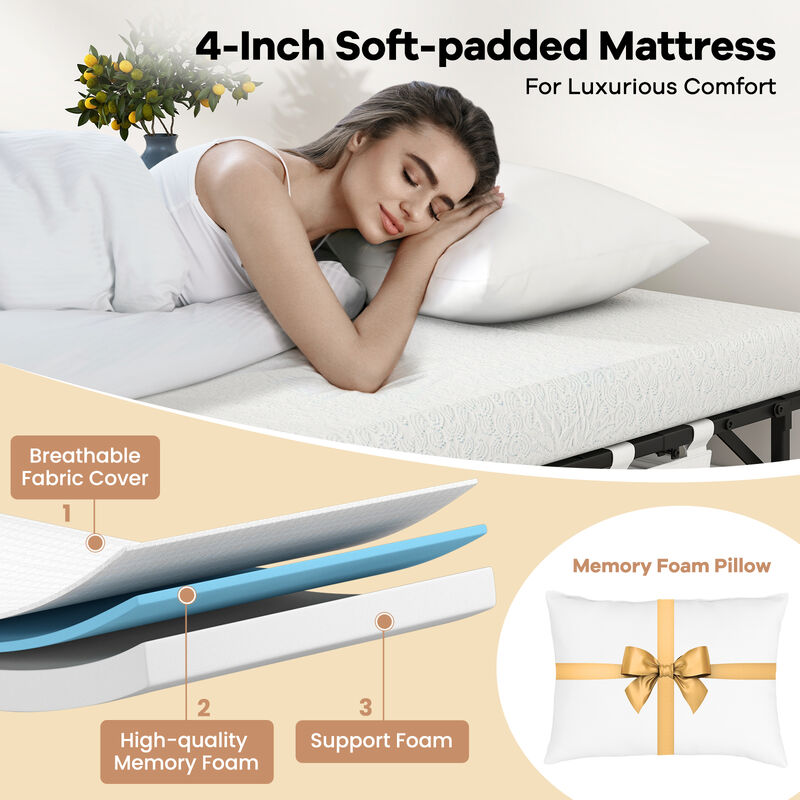 Twin Size Rollaway Guest Folding Bed with Pillow and Cover