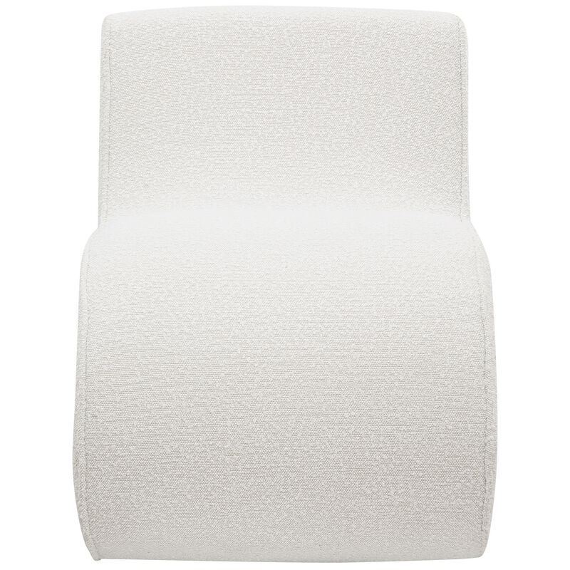 Zea Unique Accent Chair, Modern Curved, White Boucle Upholstery, Metal - Benzara