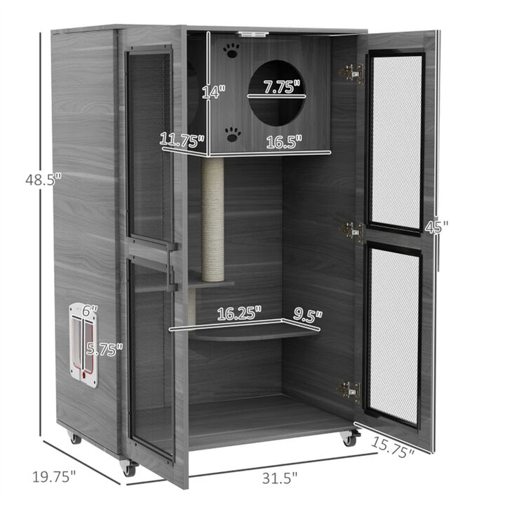 Cat Villa Apartment with Wheels, Multi-Level Design, Scratching Posts, and Cozy Spaces for Cats
