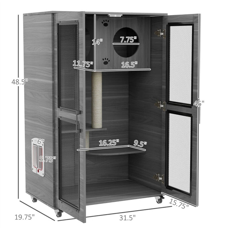 Cat Villa Apartment with Wheels, Multi-Level Design, Scratching Posts, and Cozy Spaces for Cats