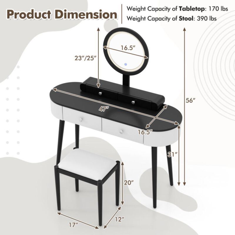 Hivvago Makeup Vanity Table Set with LED Mirror and 3 Spacious Drawers