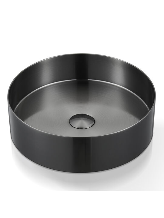 Stainless Steel Bathroom Sink with Mounting Ring & Pop-Up Drain Round Bowl Basin Rose Gold