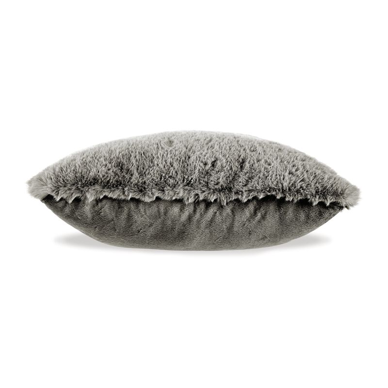 Difi Throw Pillow Set of 4, 20 Inch, Faux Rabbit Fur Face, Gray Polyester -